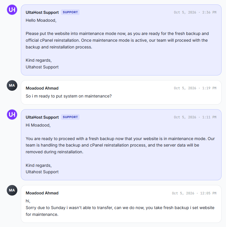Support asks for maintenance mode on 5 October
