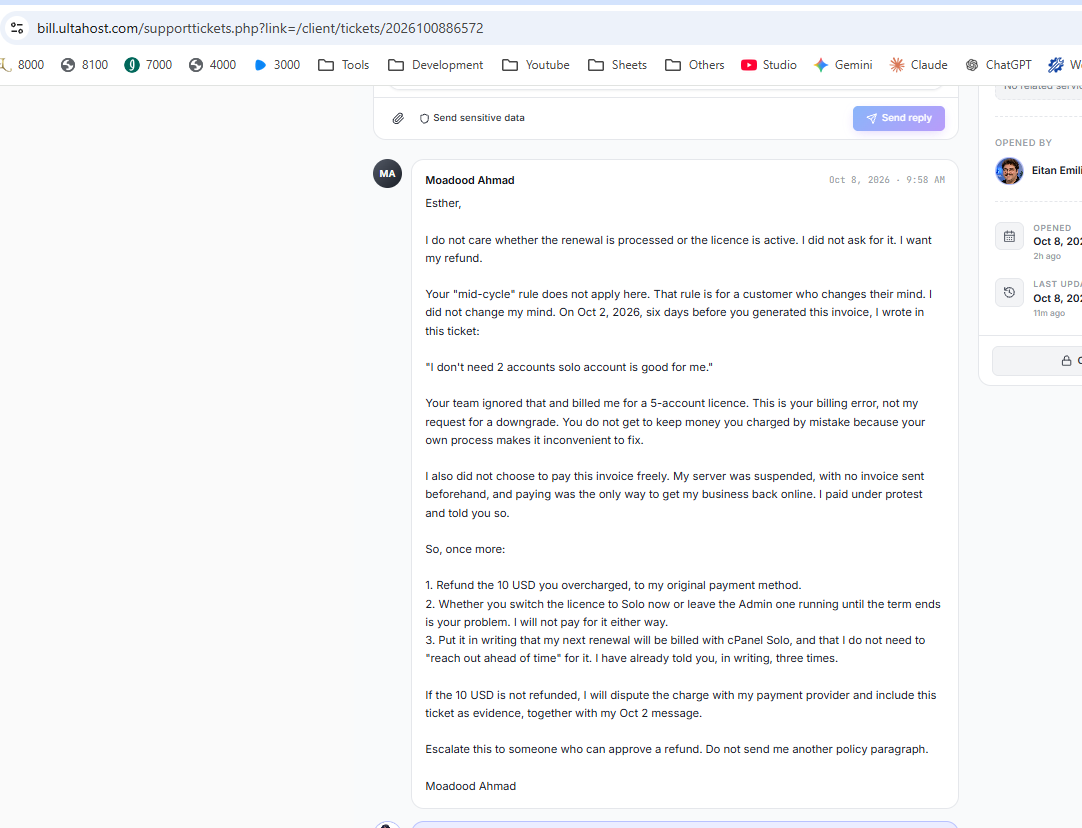 My 9:58 AM reply rejecting the mid-cycle rule on 8 October