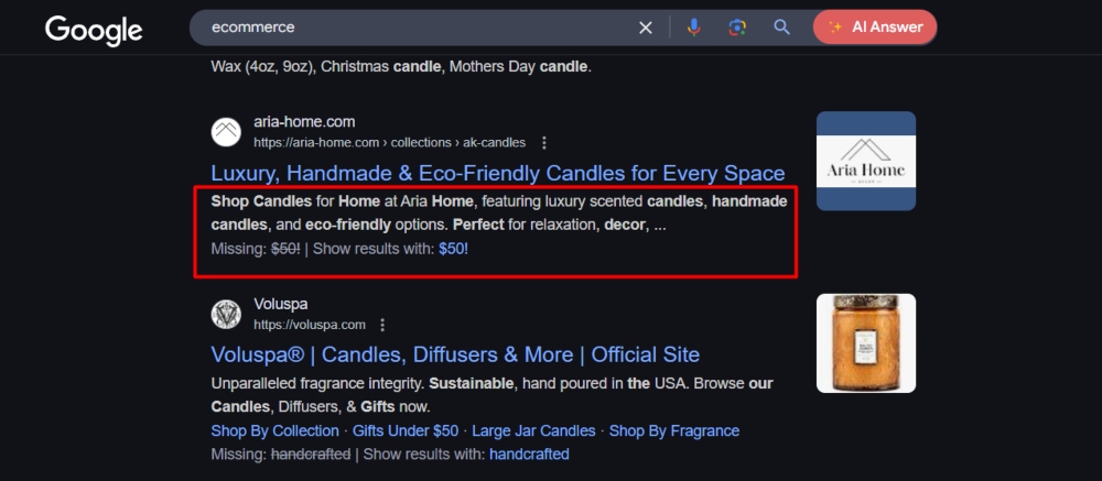 Ecommerce meta desctiption
