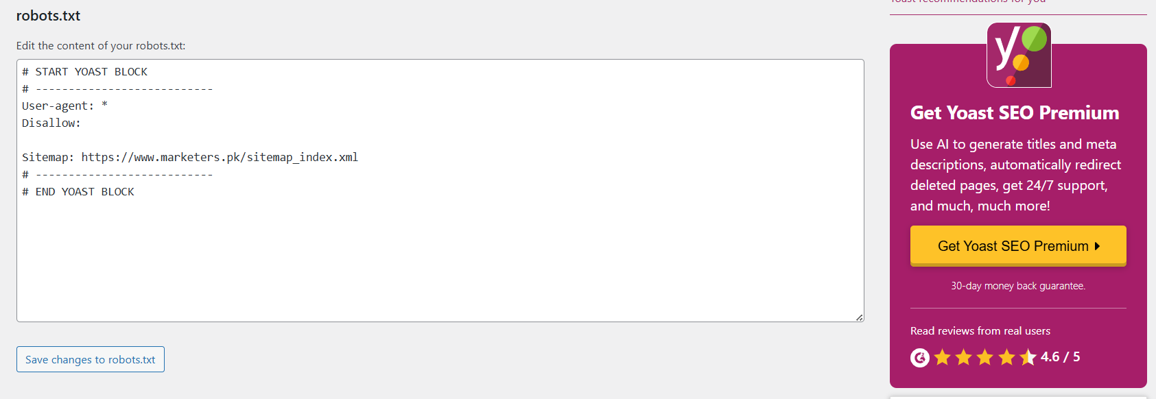 Edit robots.txt with Yoast SEO