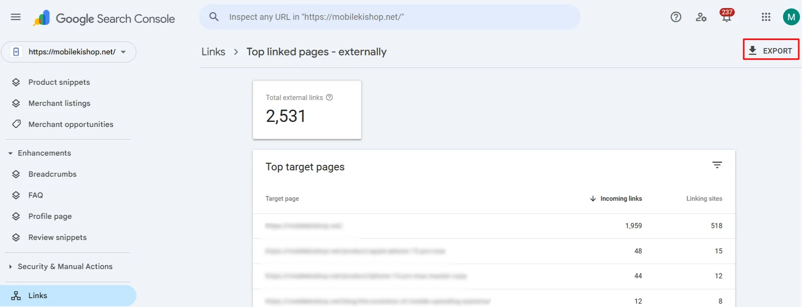 Exporting Backlinks Data
