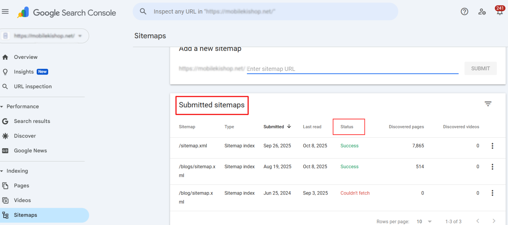 Check Sitemap Status