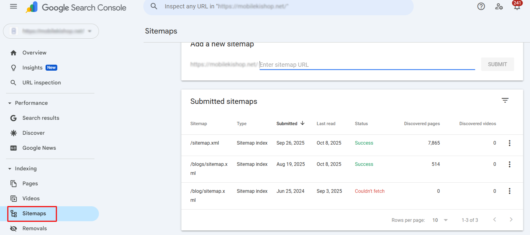 Go to the Sitemaps Section