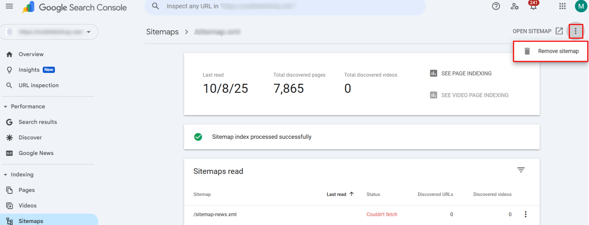 Remove the Sitemap 