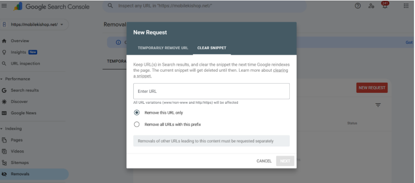Clear Cached URL