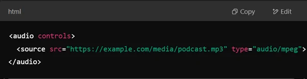 For audio files, use the <audio> tag