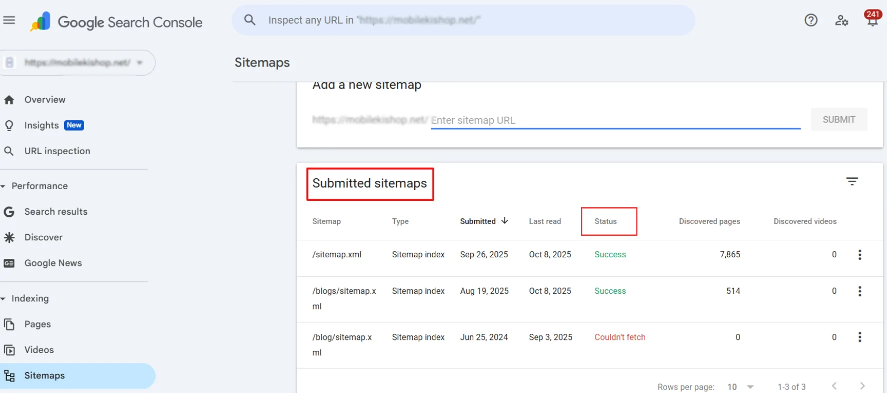 Check Sitemap Status