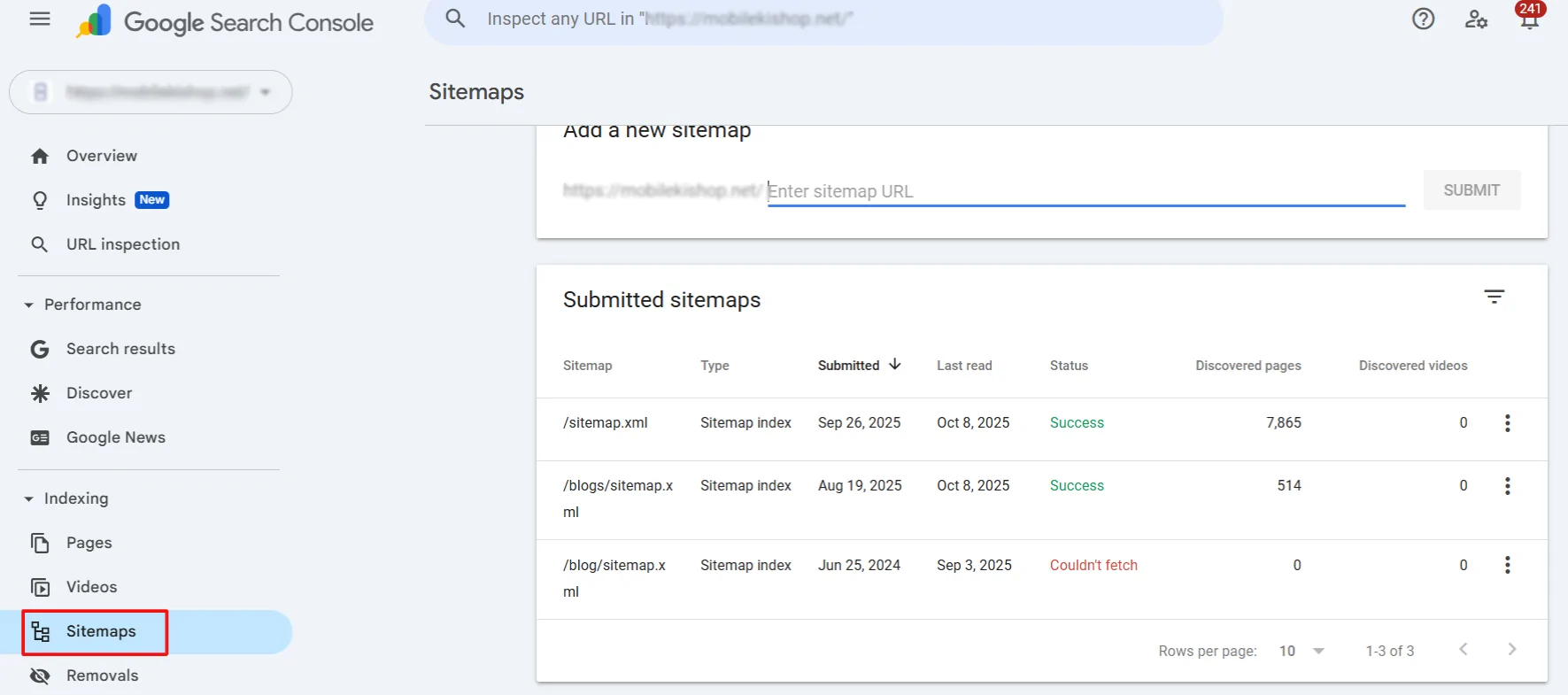 Go to the Sitemaps Section