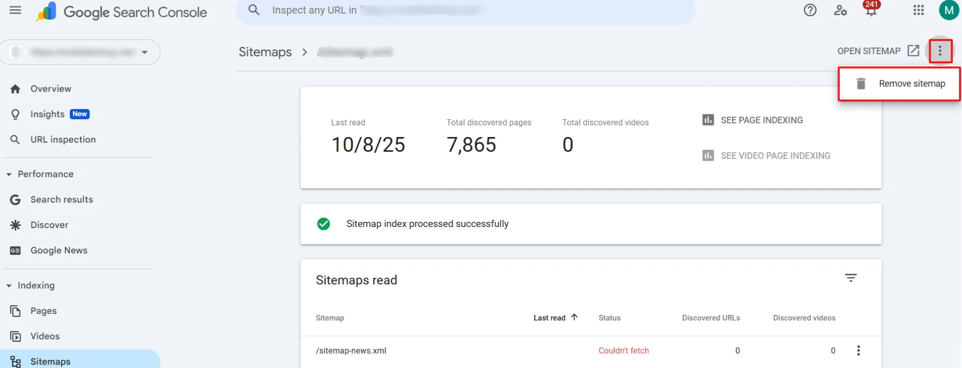 Remove the Sitemap
